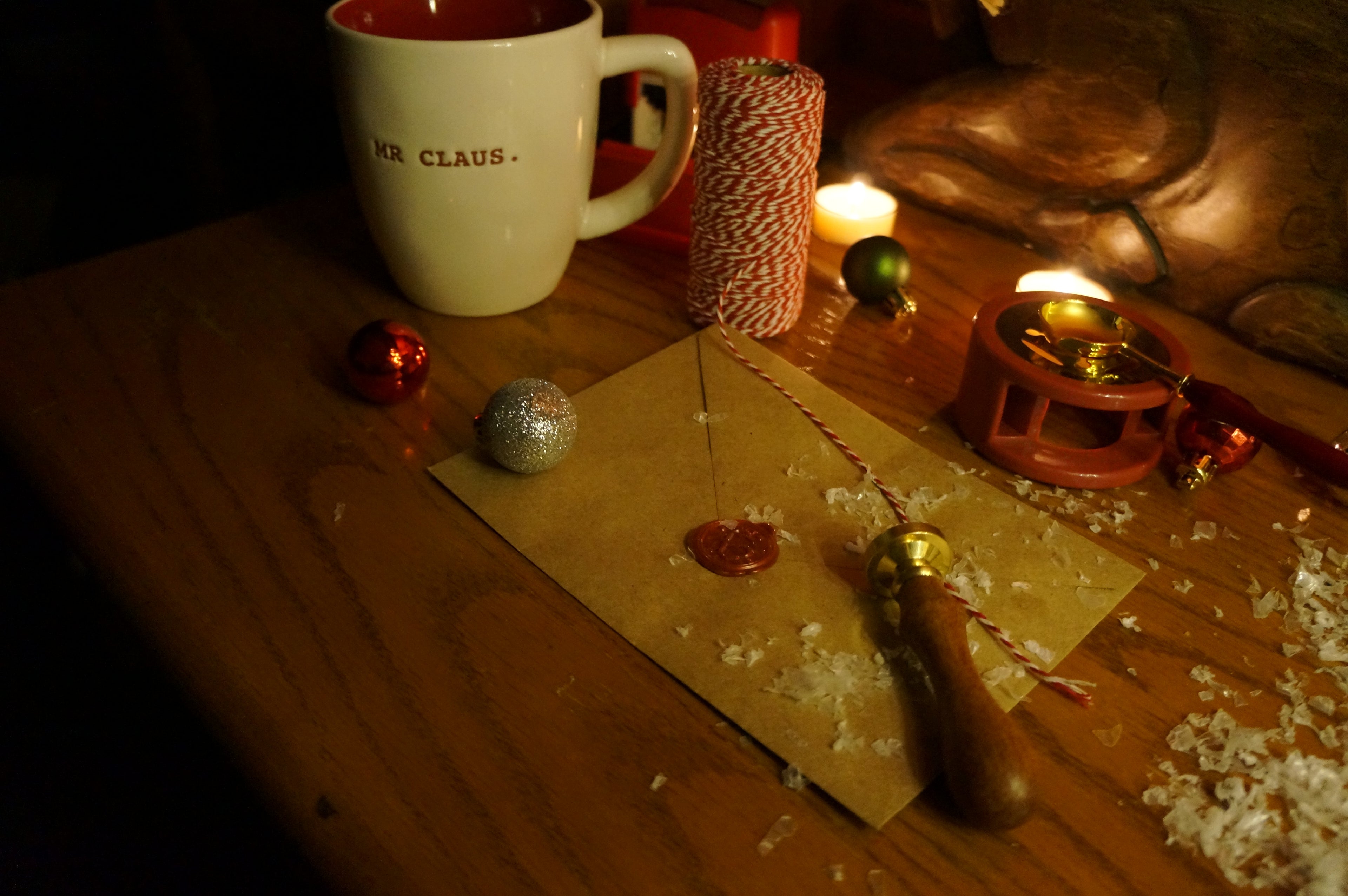 Letter with Santa wax seal and Christmas decorations